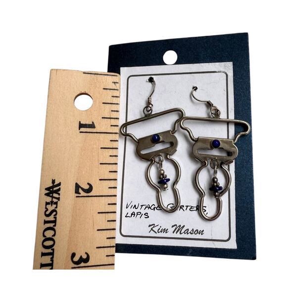 NEW Kim Mason GARTER BELT EARRINGS Silver Blue Lapis Gemstone Bead Dangle Drop - Picture 5 of 6